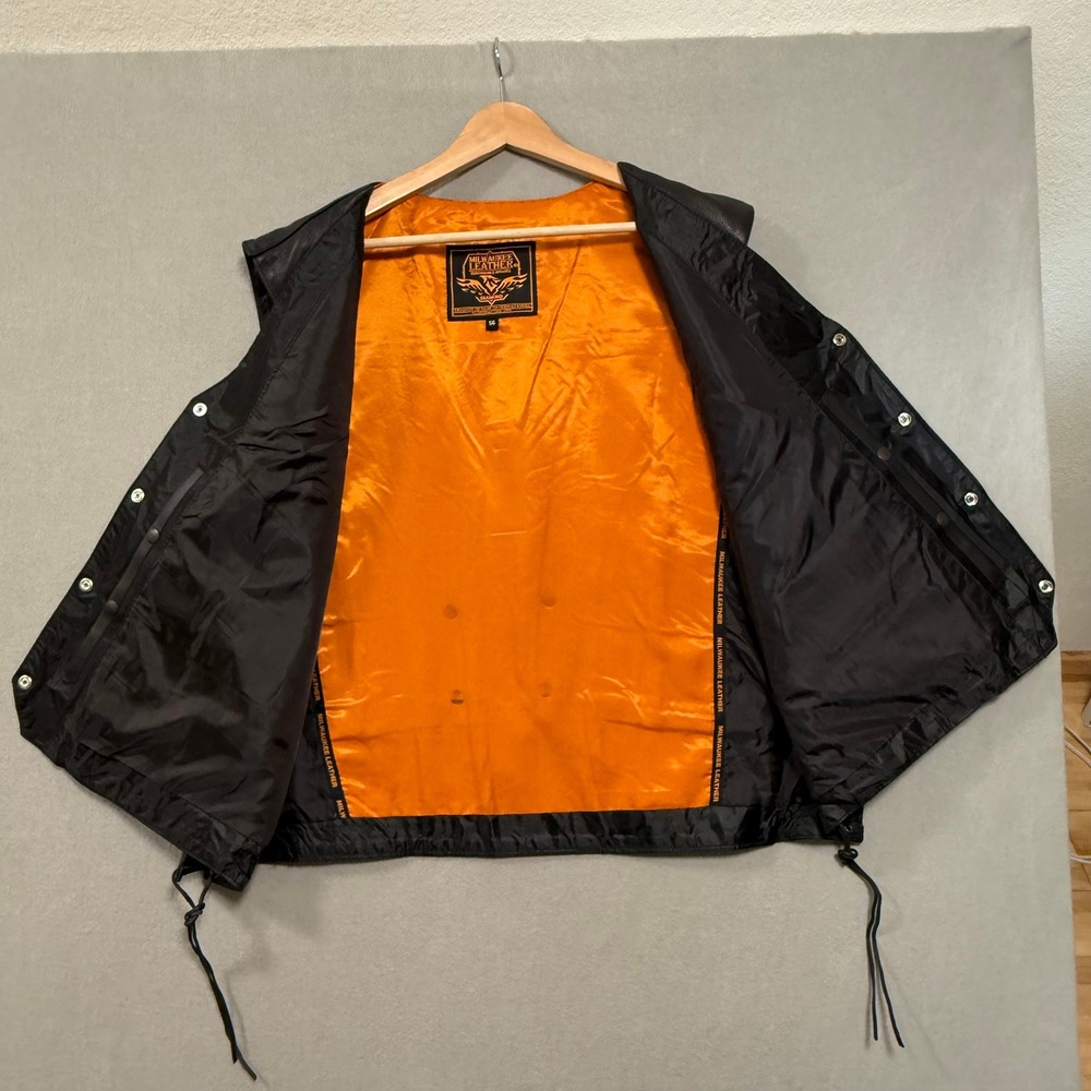 Milwaukee Premium Leather Concealed Carry Pockets Buffalo Snap Vest Men 56 - Picture 10 of 16